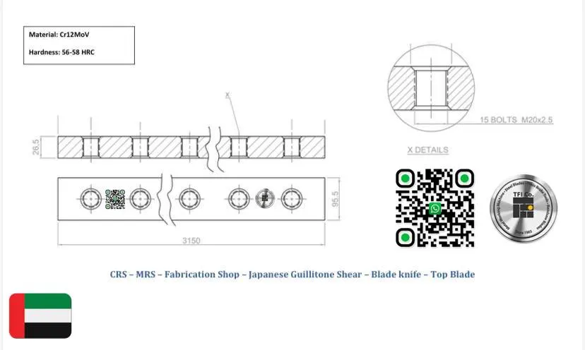 Japanese Guillotine Shear Blade 3150x95.5x26.5 mm by TFI Co – Industrial Blade Manufacturer